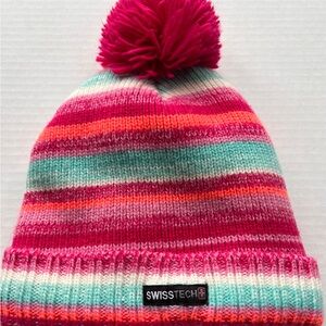 Swiss Tech OSFM Multicolor Striped Pom-Pom Beanie